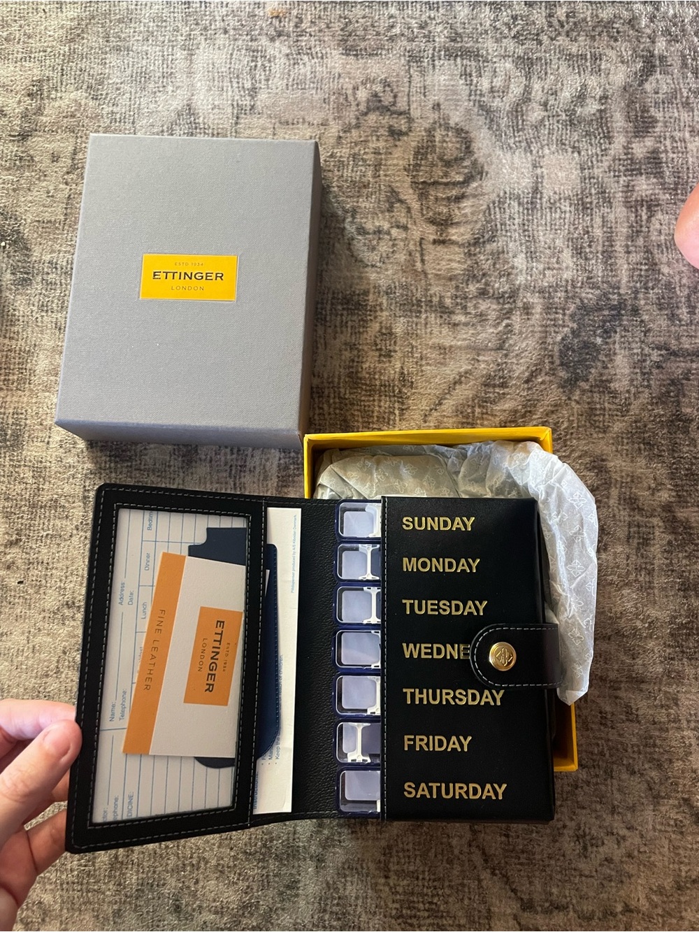 Black Weekly Pill Organizer Wallet – Leather Medication Case